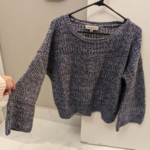 Marled Blue, White, and Black Bell Sleeved Knit Sweater, Size XS
